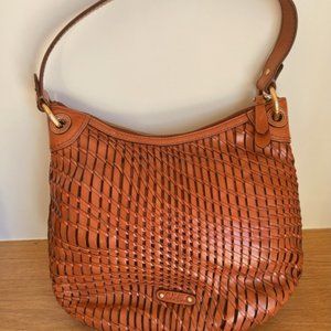 Cole Haan Brown Woven Leather Shoulder Bag Hobo Style